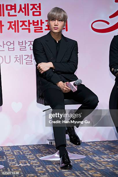 Kai of boy band EXO-K attends the press conference for Lotte Duty Free - Web Drama "7 First Kisses" on November 22, 2016 in Seoul, South Korea.