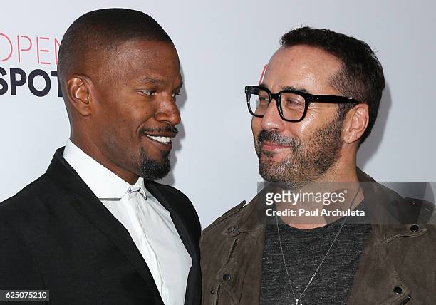 Actors Jamie Foxx and Jeremy Piven attend the 3rd annual Airbnb Open Spotlight on November 19, 2016 in Los Angeles, California.