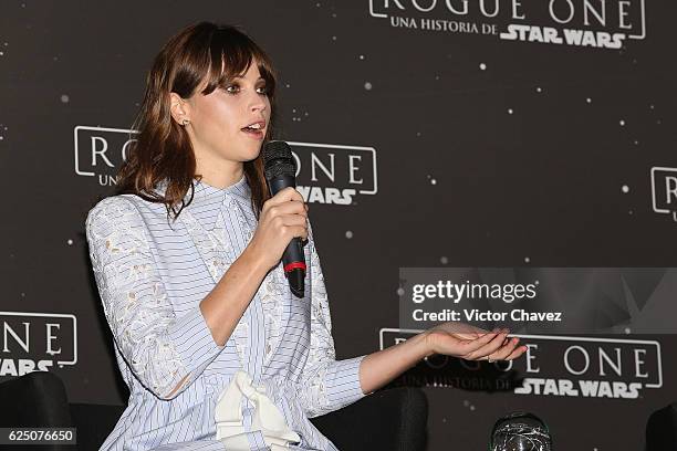 Actress Felicity Jones attends a press conference and photocall to promote the film "Rogue One: A Star Wars Story" at St. Regis Hotel on November 22,...