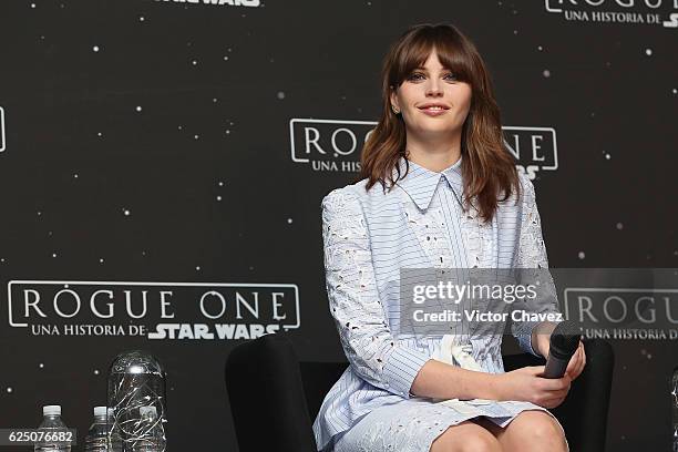 Actress Felicity Jones attends a press conference and photocall to promote the film "Rogue One: A Star Wars Story" at St. Regis Hotel on November 22,...