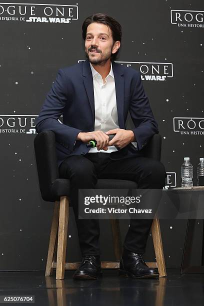 Actor Diego Luna attends a press conference and photocall to promote the film "Rogue One: A Star Wars Story" at St. Regis Hotel on November 22, 2016...