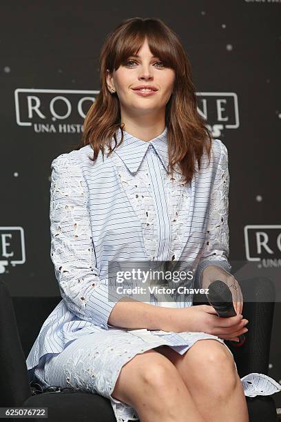 Actress Felicity Jones attends a press conference and photocall to promote the film "Rogue One: A Star Wars Story" at St. Regis Hotel on November 22,...