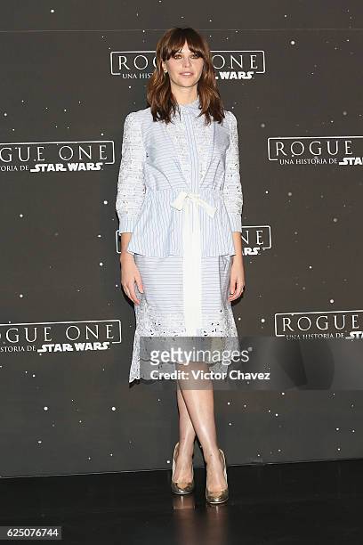 Actress Felicity Jones attends a press conference and photocall to promote the film "Rogue One: A Star Wars Story" at St. Regis Hotel on November 22,...