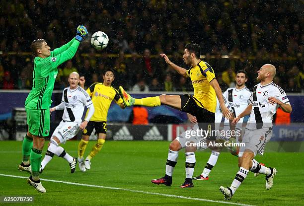 Nuri Sahin of Borussia Dortmund scores his teams third during the UEFA Champions League Group F match between Borussia Dortmund and Legia Warszawa at...