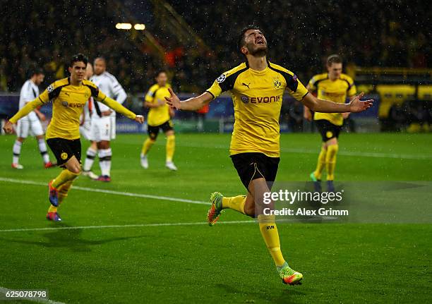 Nuri Sahin of Borussia Dortmund celebrates scoring his teams third during the UEFA Champions League Group F match between Borussia Dortmund and Legia...