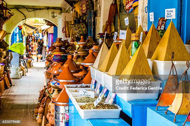 spices shop in essaouira - morocco spices stock pictures, royalty-free photos & images