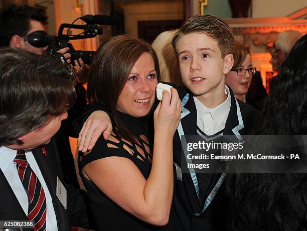 Ceri Knapton and her son Ethan Knapton from Forward Academy at the Place2Be Wellbeing in Schools Awards at Mansion House in London, where the Duchess...