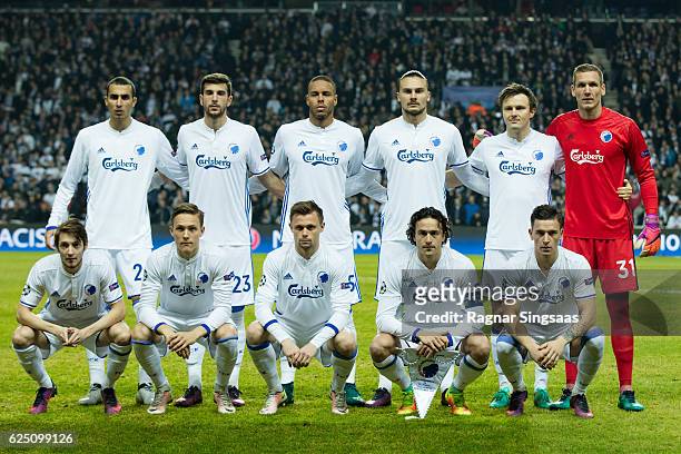 Players of FC Copenhagen line up for a photo ahead of the UEFA Champions League group stage match between FC Copenhagen and FC Porto at Parken...