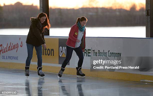 Miranda Foster of New York City and Allison Giannotti of Durham, N.H. Skate at The Rink at Thompson's Point Saturday, November 19, 2016.