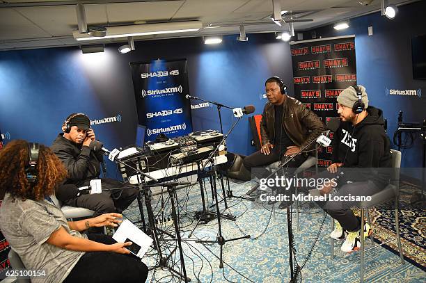Sway Calloway and actor Dennis Haysbert talk on Sway's Universe at SiriusXM Studio on November 22, 2016 in New York City.