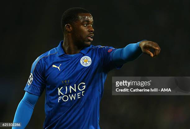 Jeffrey Schlupp of Leicester City during the UEFA Champions League match between Leicester City FC and Club Brugge KV at The King Power Stadium on...