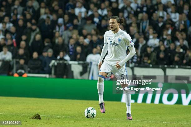 Erik Johansson of FC Copenhagen controls the ball during the UEFA Champions League group stage match between FC Copenhagen and FC Porto at Parken...