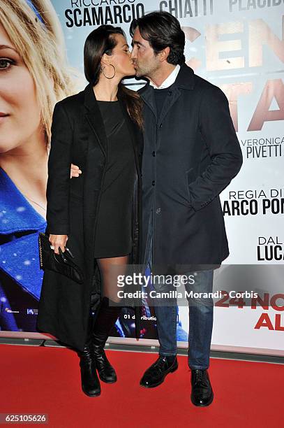 Samantha De Grenet and Luca Barbato walk a red carpet for 'La Cena Di Natale' on November 22, 2016 in Rome, Italy.