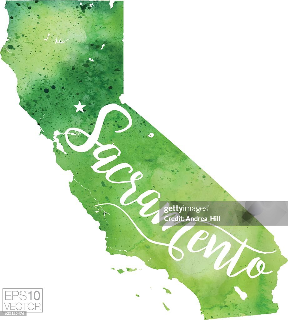 Sacramento, California USA Vector Watercolor Map