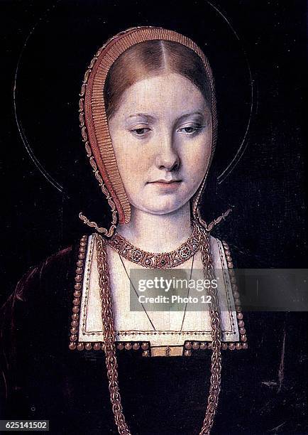 Queen Catherine of Aragon , first wife of Henry VIII of England, Daughter of Ferdinand and Isabella of Spain .