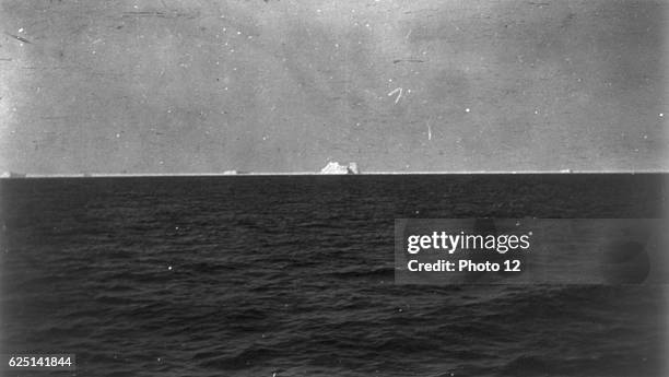 The iceberg that sank the White Star Line's Olympic-class RMS Titanic which struck it on 12 April 1912 on her maiden voyage from Liverpool to New...