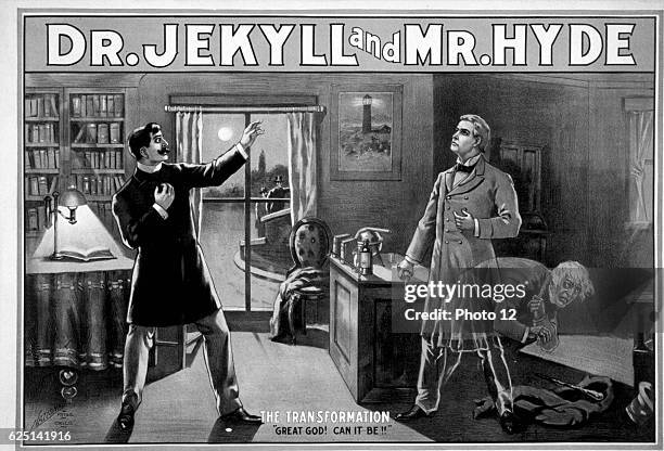 Poster depicting Dr Jekyll and Mr Hyde. From the story by Robert Louis Stevenson.