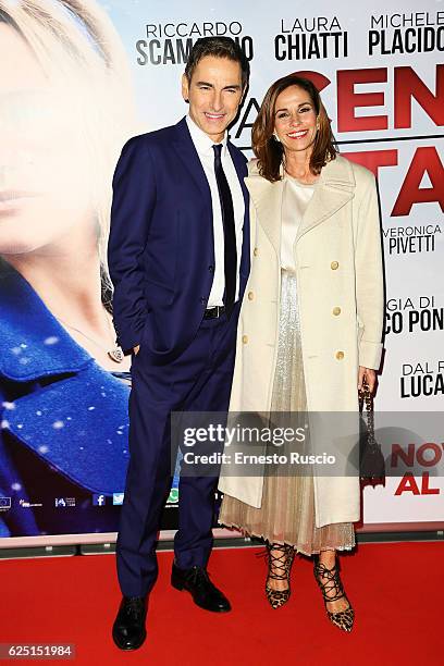 Marco Liorni and Cristina Parodi walk a red carpet for 'La Cena Di Natale' at Cinema Adriano on November 22, 2016 in Rome, Italy.
