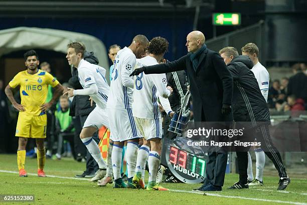 Head coach of FC Copenhagen Stale Solbakken reacts during the UEFA Champions League group stage match between FC Copenhagen and FC Porto at Parken...