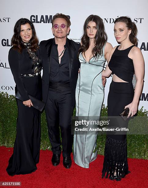 Alison Hewson, honoree/singer Bono, actress Eve Hewson, and Jordan Hewson arrive at Glamour Women of the Year 2016 at NeueHouse Hollywood on November...