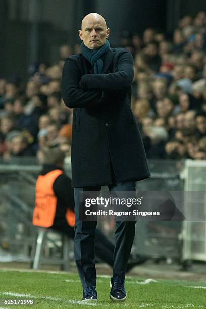 Head coach of FC Copenhagen Stale Solbakken looks on during the UEFA Champions League group stage match between FC Copenhagen and FC Porto at Parken...