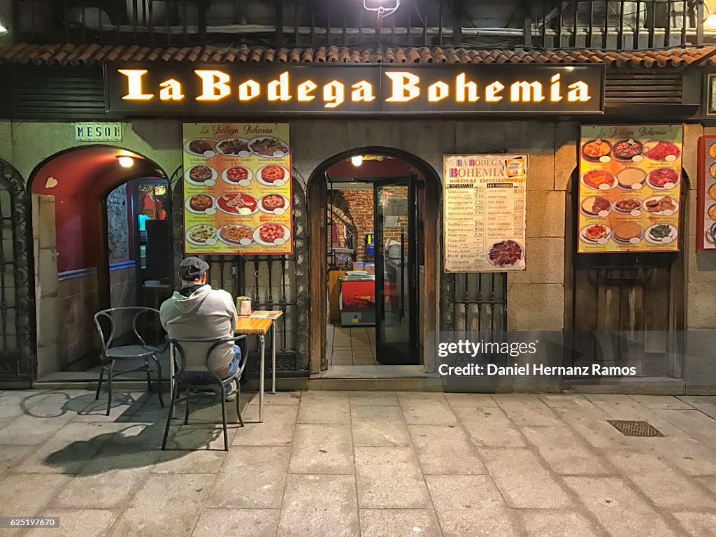 Lonely Man in a tavern in the center of Madrid