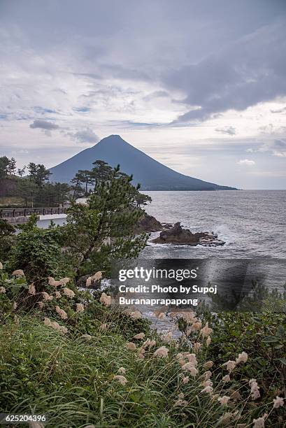 kaimondake volcano view form the road way to sakurajima - mt sakurajima stock pictures, royalty-free photos & images