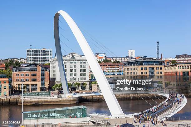 England, Tyne and Wear, Gateshead, Newcastle, Gateshead Millenium Bridge and Newcastle Skyline.