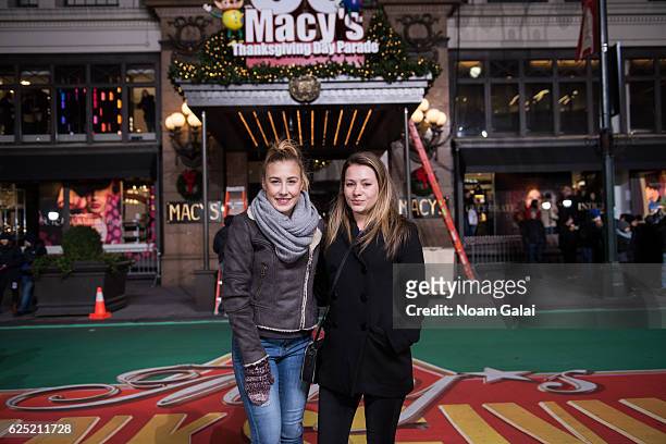 Taylor Dye and Maddie Marlow of Maddie & Tae attend the 90th anniversary Macy's Thanksgiving day parade rehearsals at Macy's Herald Square on...
