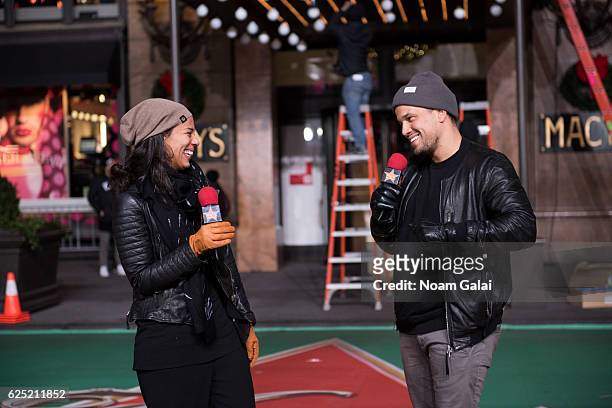 Abner Ramirez and Amanda Sudano of Johnnyswim perform at the 90th anniversary Macy's Thanksgiving day parade rehearsals at Macy's Herald Square on...