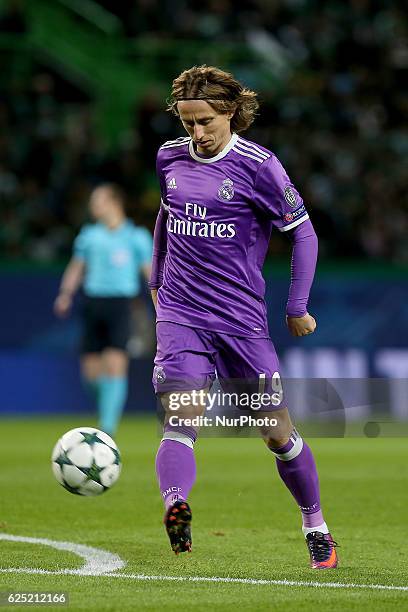 Real Madrids midfielder Luka Modric from Croacia in action during the UEFA Champions League match between Sporting Clube de Portugal and Real Madrid...