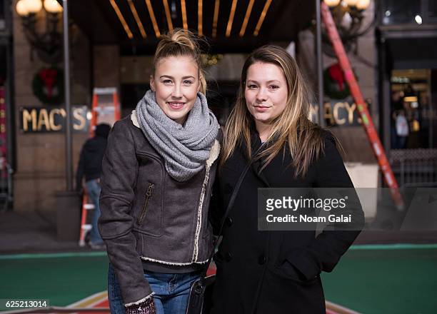 Taylor Dye and Maddie Marlow of Maddie & Tae attend the 90th anniversary Macy's Thanksgiving day parade rehearsals at Macy's Herald Square on...