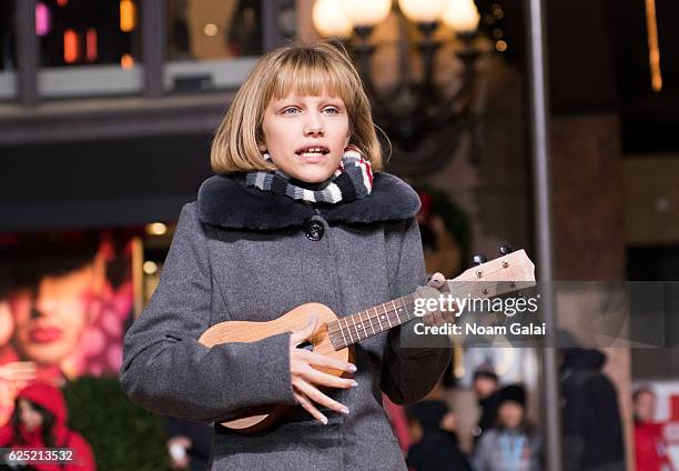 Singer Grace VanderWaal performs at the 90th anniversary Macy's Thanksgiving day parade rehearsals at Macy's Herald Square on November 22, 2016 in...