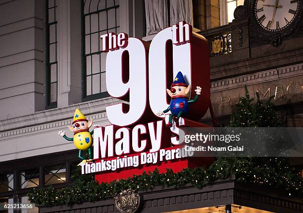 View outside Macy's during the 90th anniversary Macy's Thanksgiving day parade rehearsals at Macy's Herald Square on November 22, 2016 in New York...