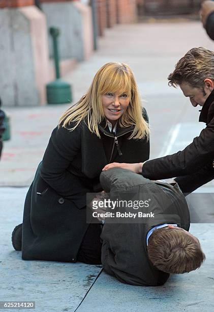 Kelli Giddish and Peter Scanavino on the set of "Law & Order" Special Victims Unit on November 22, 2016 in New York City.