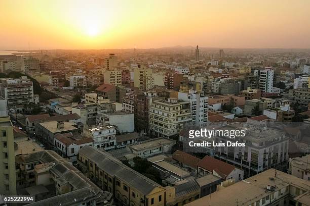 dakar city center overview at sunset - セネガル ストックフォトと画像