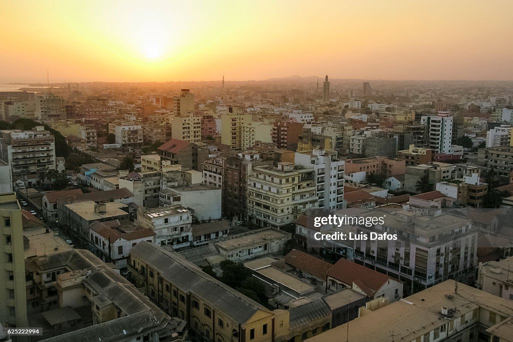 Dakar city center overview at sunset