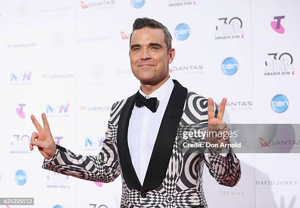 Robbie Williams arrives for the 30th Annual ARIA Awards 2016 at The Star on November 23, 2016 in Sydney, Australia.