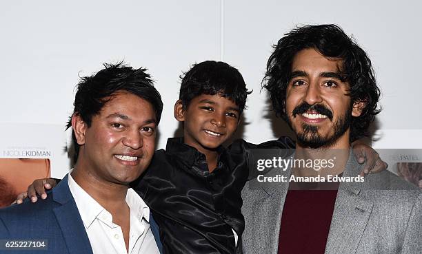Businessman Saroo Brierley and actors Sunny Pawar and Dev Patel attend a special Los Angeles screening of The Weinstein Co.'s "Lion" at the Samuel...