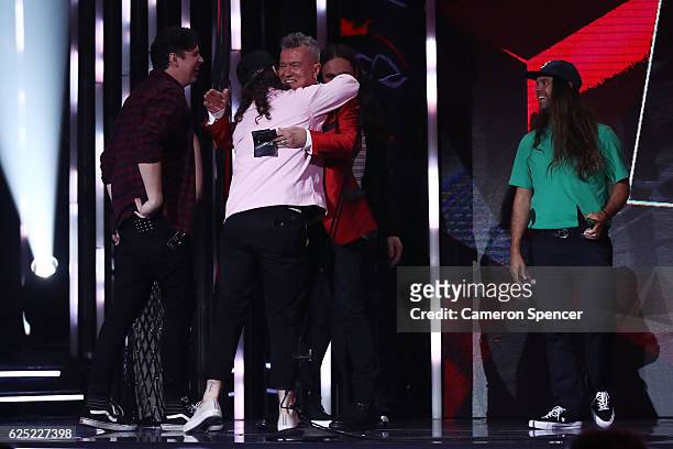 Violent Soho accept the ARIA for Best Hard Rock/Heavy Metal from Jimmy Barnes during the 30th Annual ARIA Awards 2016 at The Star on November 23,...