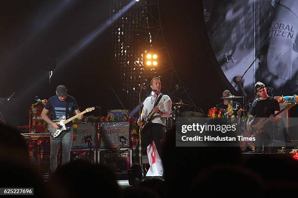 British rock band Coldplay performs during Global Citizen India concert 2016 at BKC, on November 19, 2016 in Mumbai, India. Coldplay's frontman Chris...