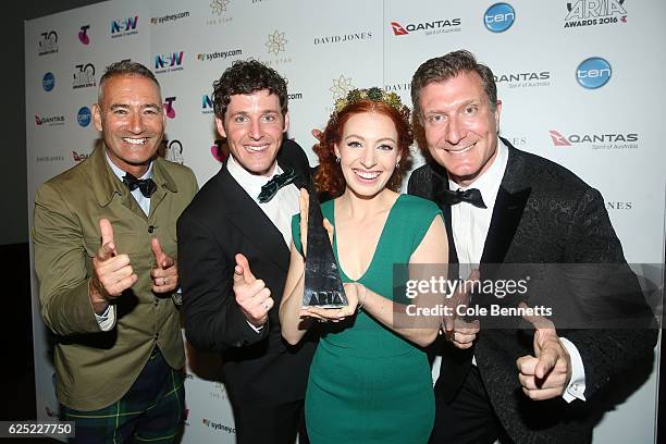 The Wiggles pose in the awards room with an ARIA for Best Childrens Album during the 30th Annual ARIA Awards 2016 at The Star on November 23, 2016 in...