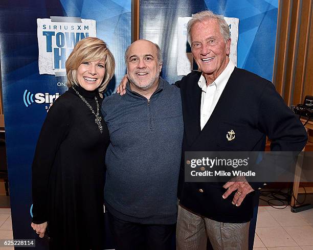 Debby Boone, Lou Simon and Pat Boone attend SiriusXM's Town Hall with Pat Boone at Capitol Records Tower on November 22, 2016 in Los Angeles,...