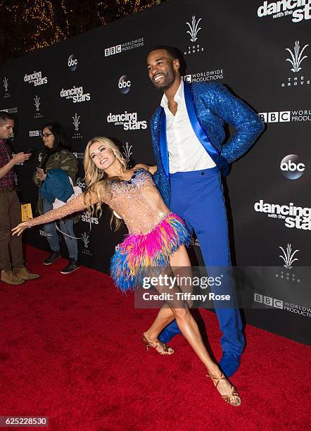 Dancer Lindsay Arnold and football player Calvin Johnson Jr. Attend the "Dancing With The Stars" live finale at The Grove on November 22, 2016 in Los...