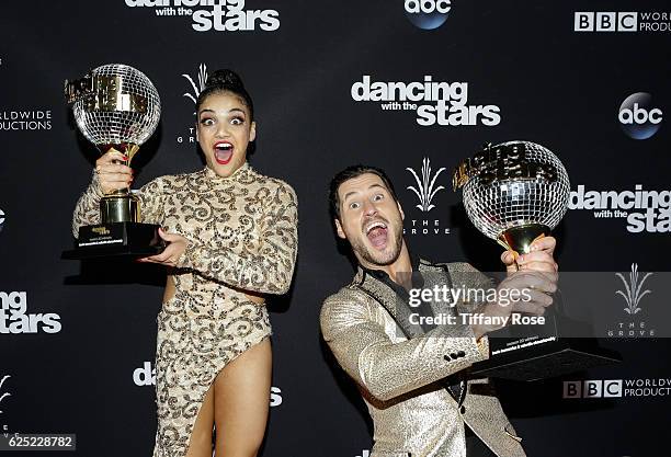 Dancer Valentin Chmerkovskiy and gymnast Laurie Hernandez attend the "Dancing With The Stars" live finale at The Grove on November 22, 2016 in Los...