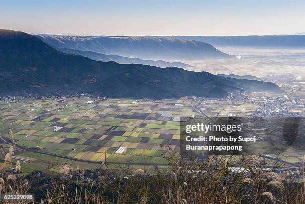 aso village in the morning , kyushu , japan - mount-aso stock pictures, royalty-free photos & images