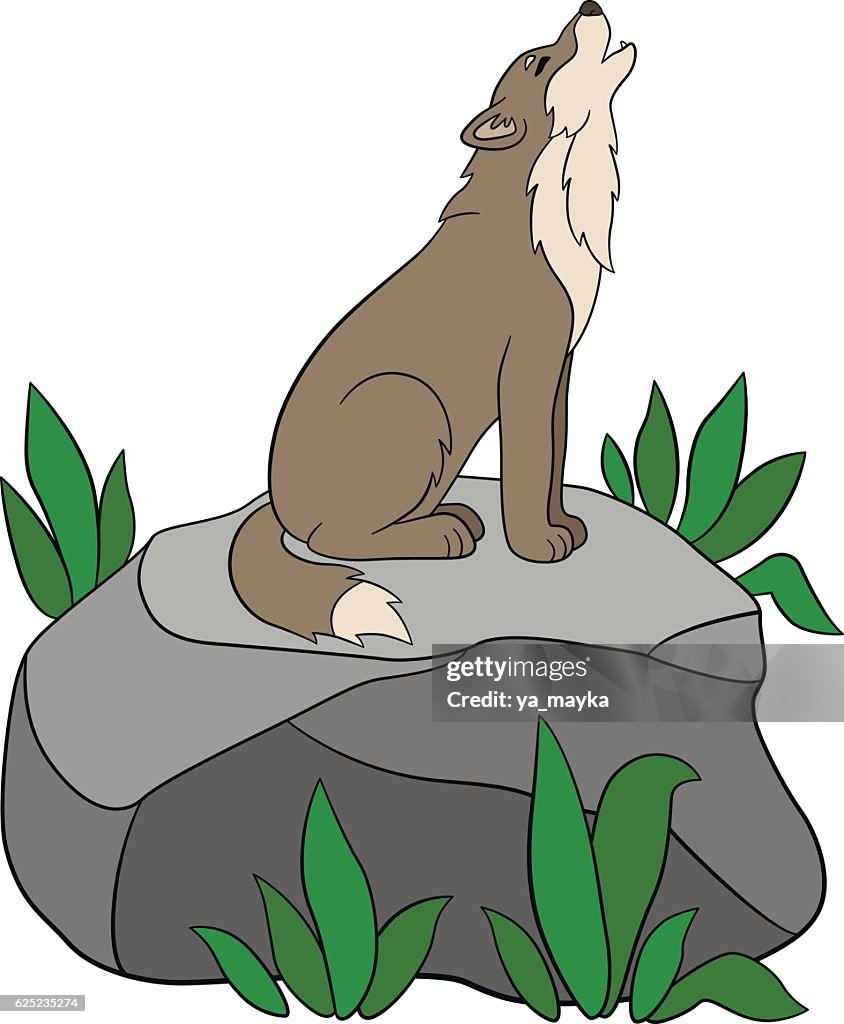 Wolf Howling Cartoon Wolf Howling Vector Cartoon Vintage Style Design