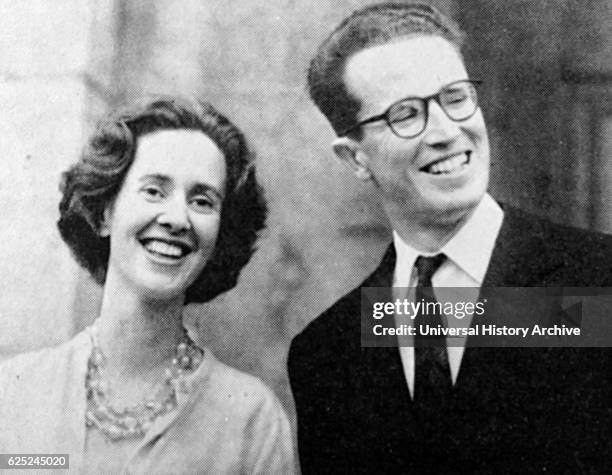 Photograph of Baudouin of Belgium King of the Belgians, and his fiance, Fabiola Mora y Aragon Queen of the Belgians. Dated 20th Century.