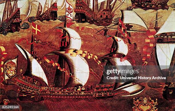 Painting depicting the Spanish fleet of ships during the Armada. Dated 16th Century.