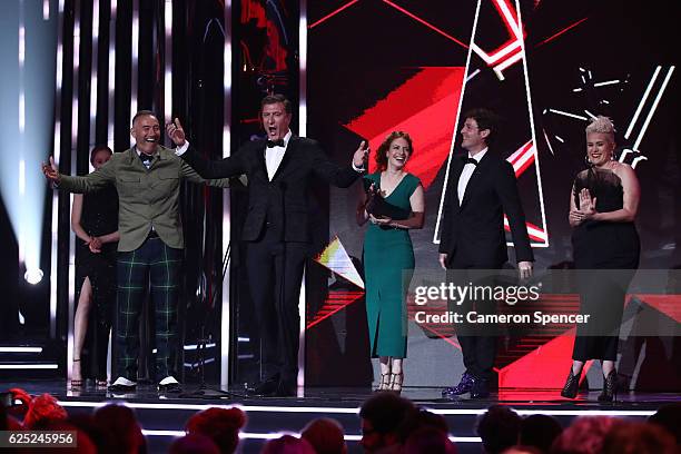 The Wiggles accept the ARIA for Best Children's Album during the 30th Annual ARIA Awards 2016 at The Star on November 23, 2016 in Sydney, Australia.